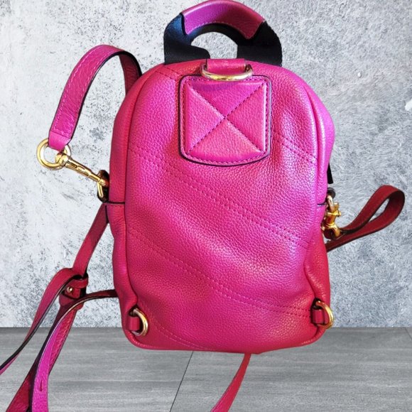 Marc Jacob fuchsia Pink Peddle Leather Two Ways Convertible Crossbody Backpack - Picture 7 of 16